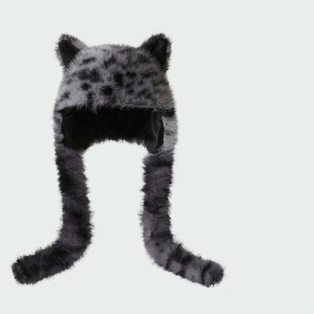 Animal Ears Earflap Hat Thick Plush Winter Fluffy Hat Thermal Plush Bonnet Faux Fur Cap Daily Wear