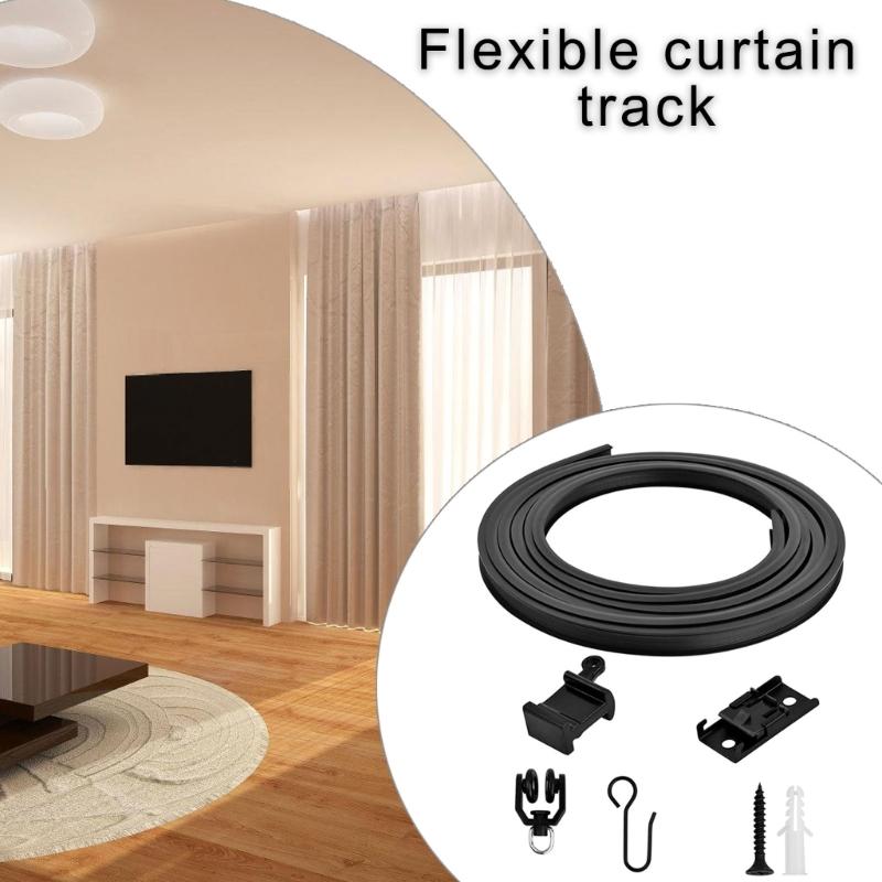 Multipurpose Bendable Ceiling Curtain Track Rails Kits 3/4/5Meter with Smooth Hook and Rollers Set for Home Decors