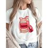 Polyester Short Sleeve T-Shirt with Macaron Print, Lightweight and Comfortable for Casual Wear At Home