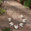 New Color Painting Olive Leaf Stud Earrings Necklace Set, Small Fresh Women's Versatile Neck Chain
