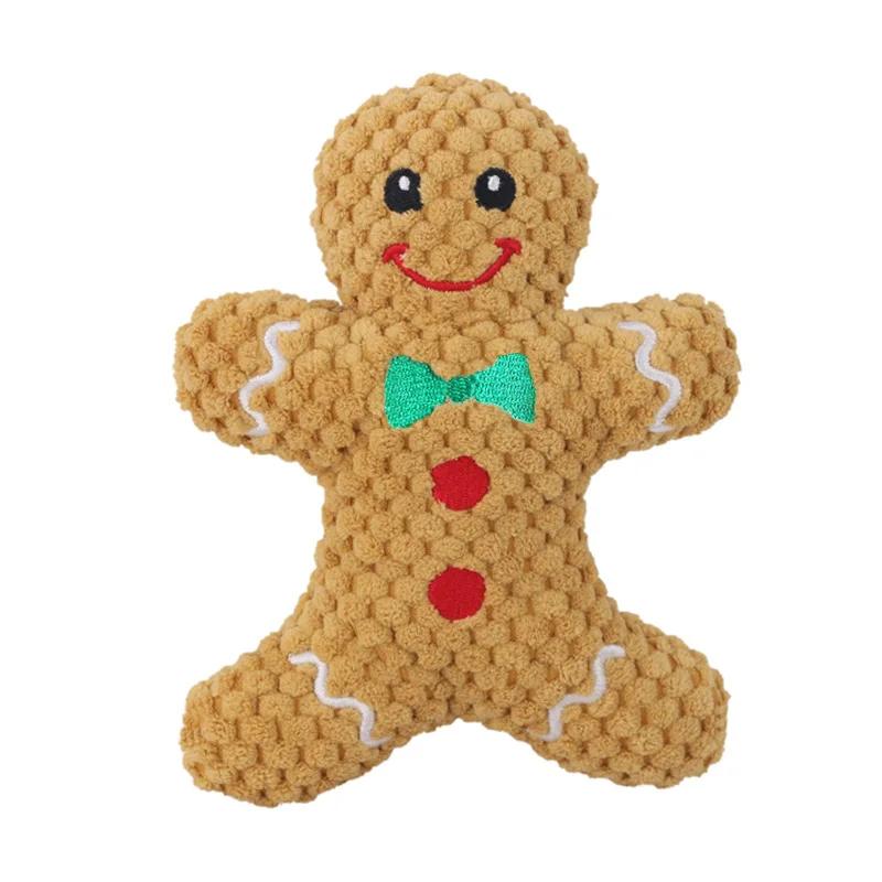 Pet Dog Plush Squeak Toy Santa Elk Gingerbread Man Donut Cat Dog Cartoon Plush Sound Chewing Toys Christmas Gift Pet Products
