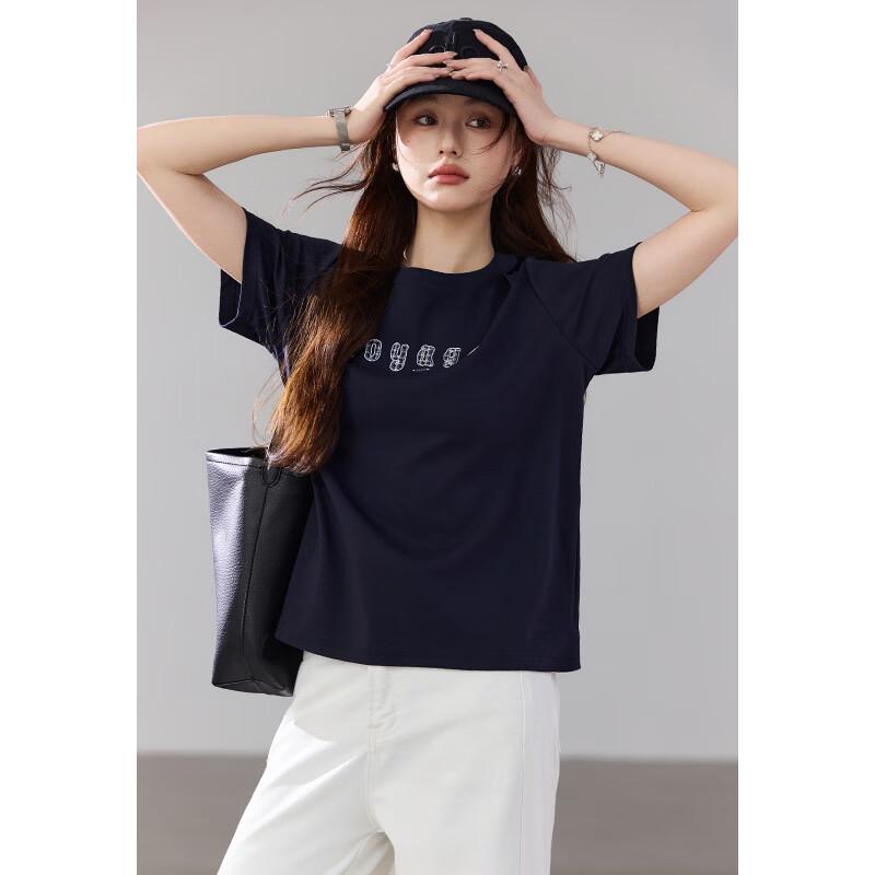 VICTORIA&VERA Women s 3D Grid Letter Short Sleeve T-Shirt L