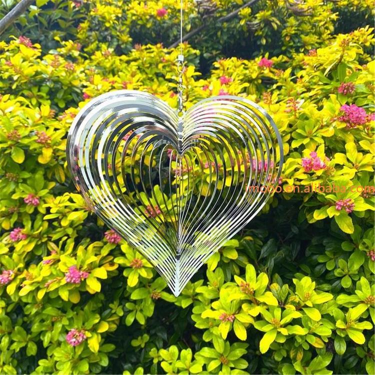 Factory Price 25cm Metal Heart Wind Spinner Garden Chimes Hanging Ornaments for Outdoor Backyard Bedroom Window Decor