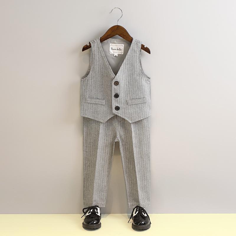 Children's Vest Set Spring Style Flower Boy Wedding Outfit Baby Birthday First Birthday Dress Boys' British Gentleman Performance Costume