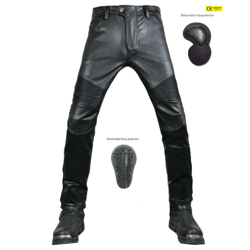 Men's Leather Pants Straight Cycling Pants Anti-drop Pants Motorcycle Waterproof Windproof Stretch Leather Pants Racing Pants
