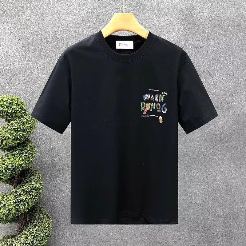 Mens Casual Loose Crew Neck American Style Printed Short Sleeve T Shirt S чёрный