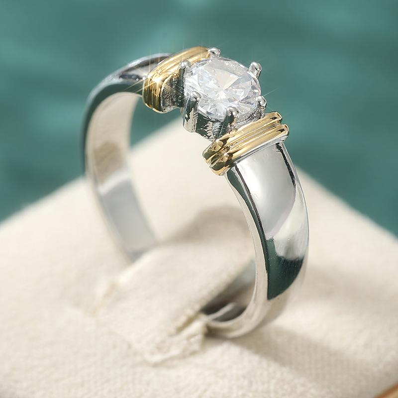 Fashion CopperPlated Synthetic Cubic Zircon Rings Simple Design Two Tone Wedding Bands Rings Women's Temperament Jewelry