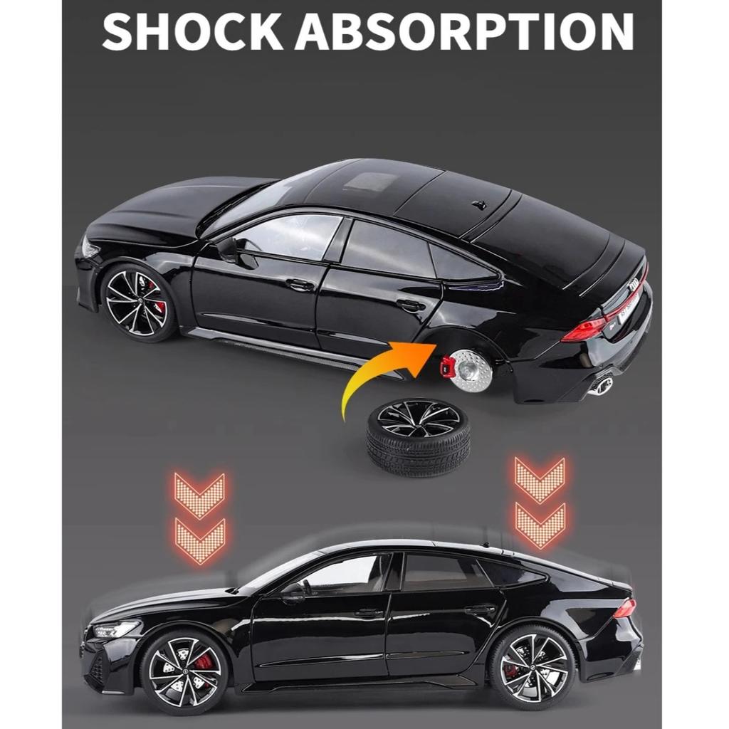 1/18 Scale RS7 Sportback Black Warrior Supercar Diecast Metal Alloy Model Car Remote Control Version Sound & Light Hobbies Collection