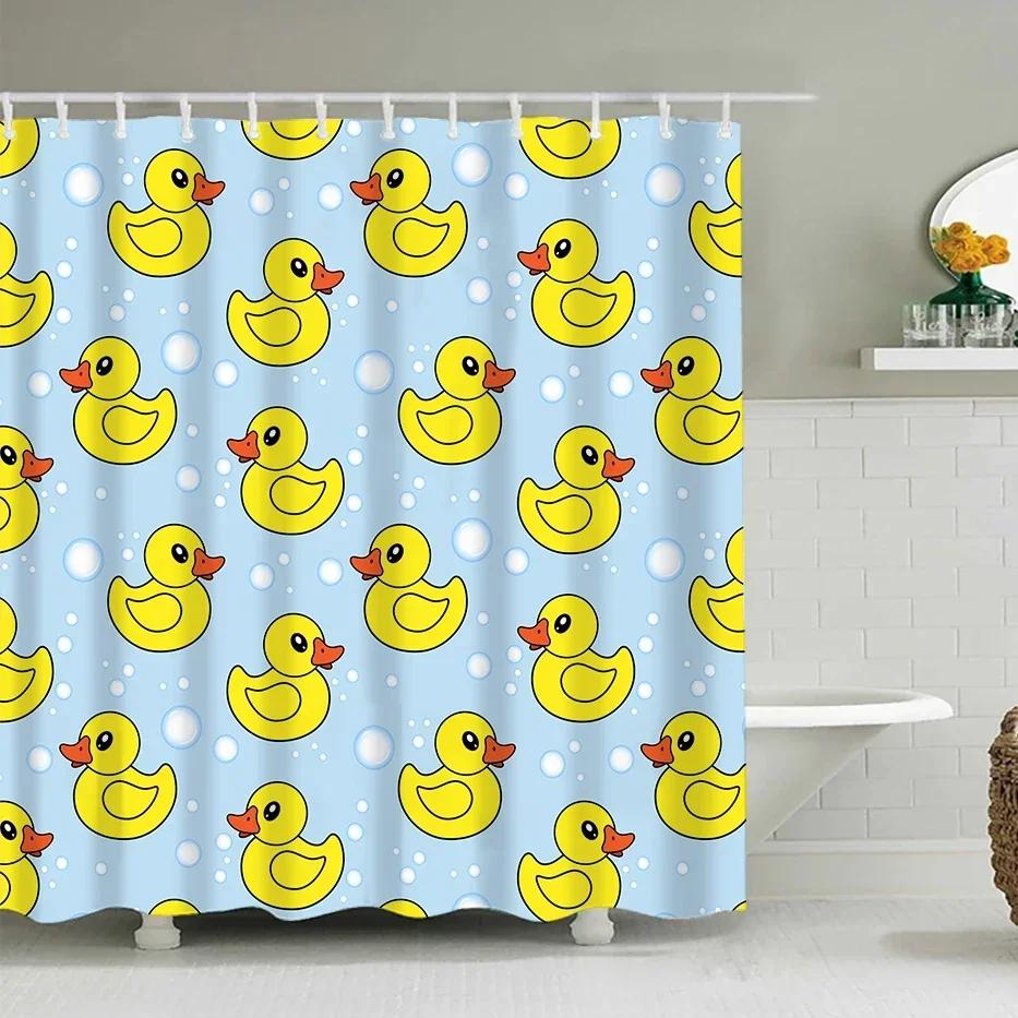 

Duck Shower Curtain Cartoon Character Taking A Bath Colorful Drops Backdrop Dots,Cloth Fabric Bathroom Curtains With Hooks W60H190(CM)-1 Pcs