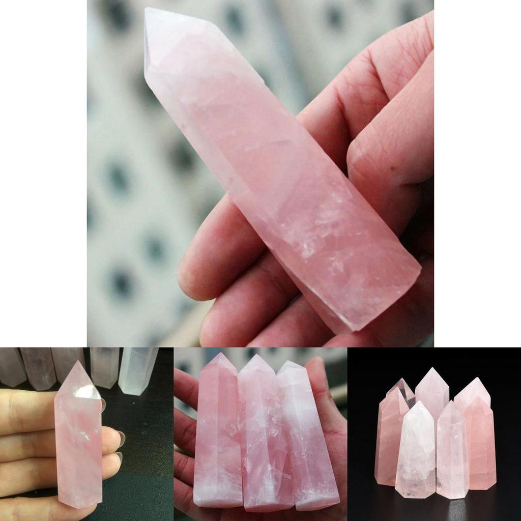 Elegant Pink Natural Rock Rose Quartz Crystal Point Healing Stone Obelisk Wand For Natural Health