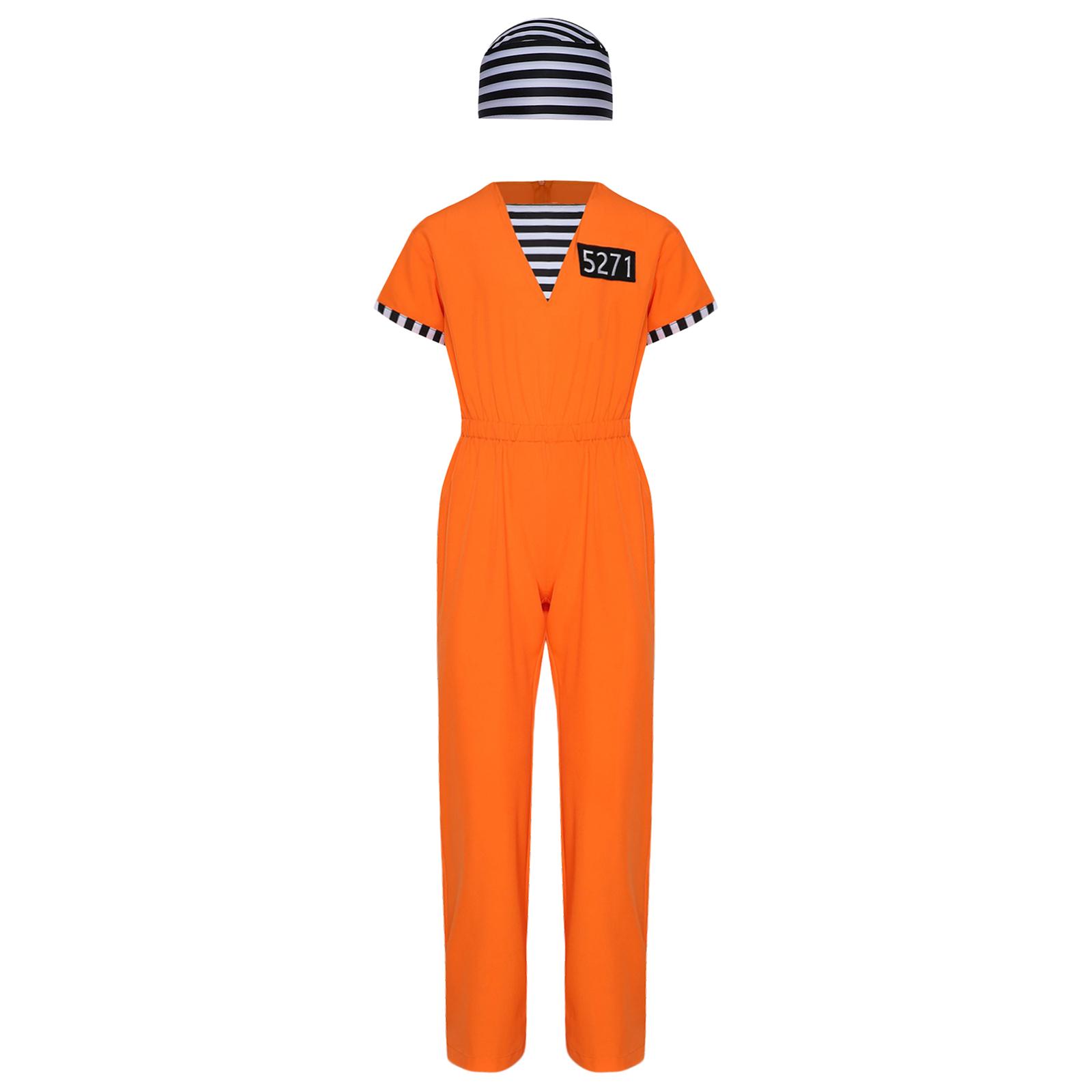 

Дитячий костюм в язня смугастий комбінезон в язня дизайн капелюха ув язнений тюремна форма тематична вечірка косплей 7-8 Years помаранчевий