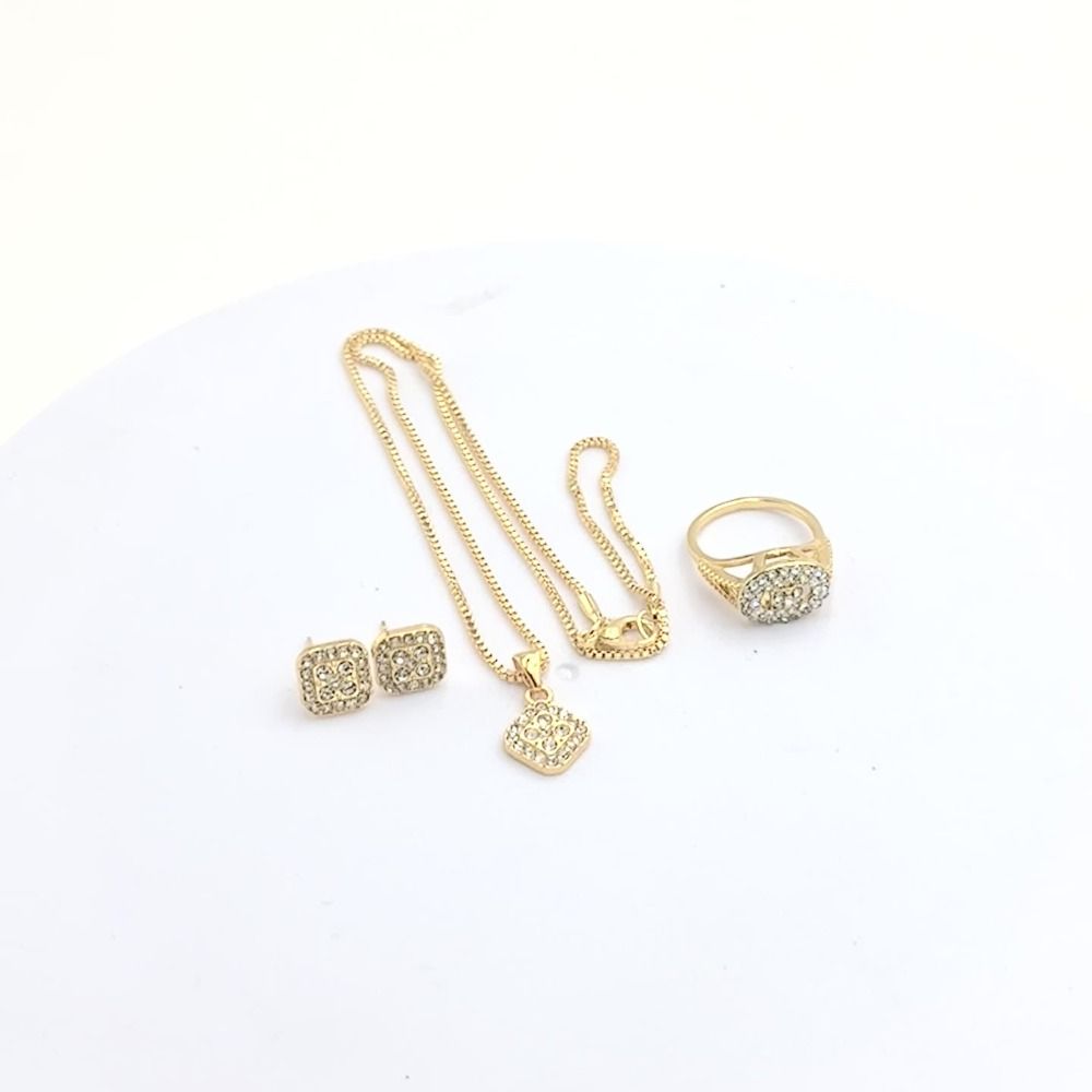 6Pcs/set Luxury Crystal Quartz Watch Shiny Necklace Bracelet Earrings Set  Gifts