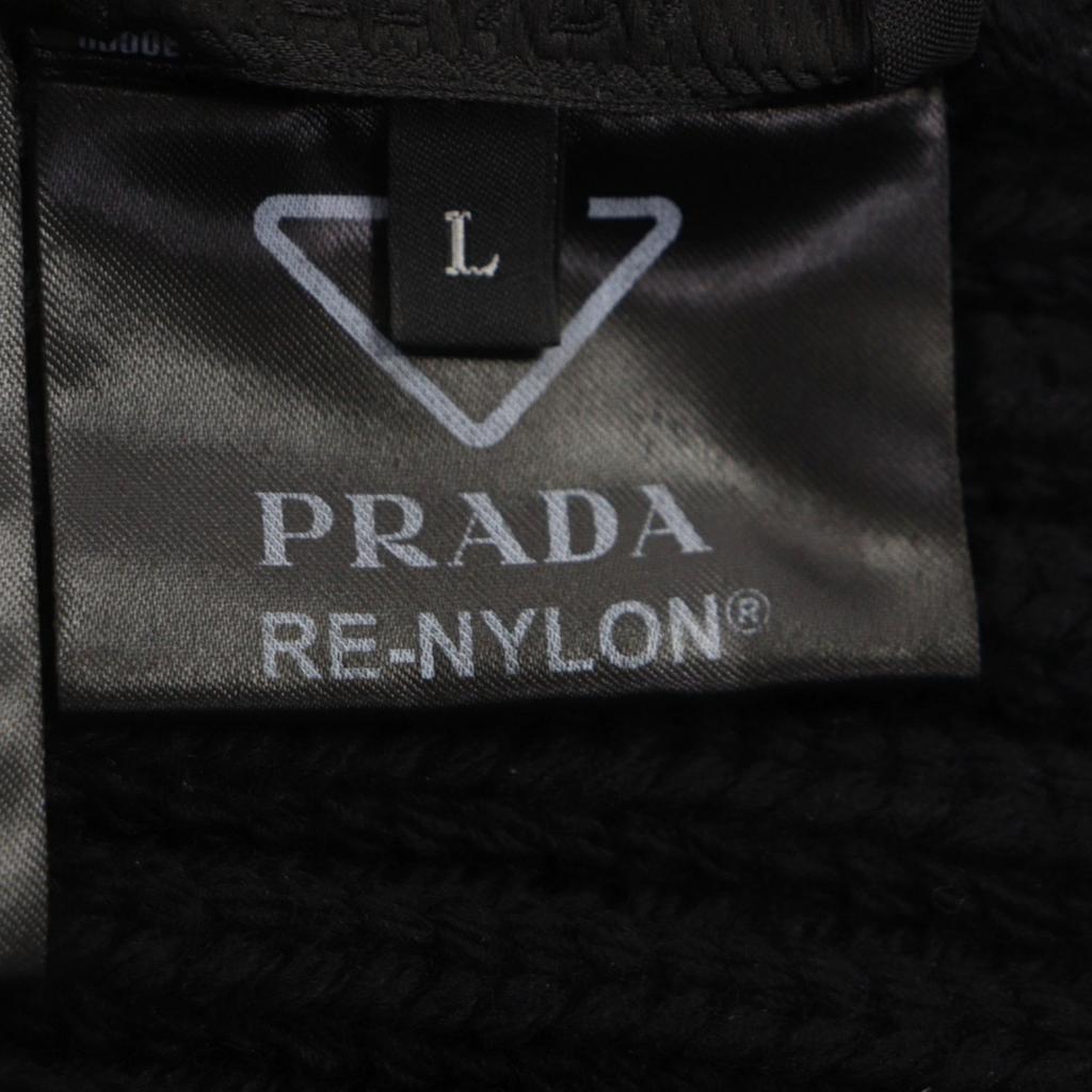 Great PRADA Knit cap black Virgin wool mens L UMD446 Used