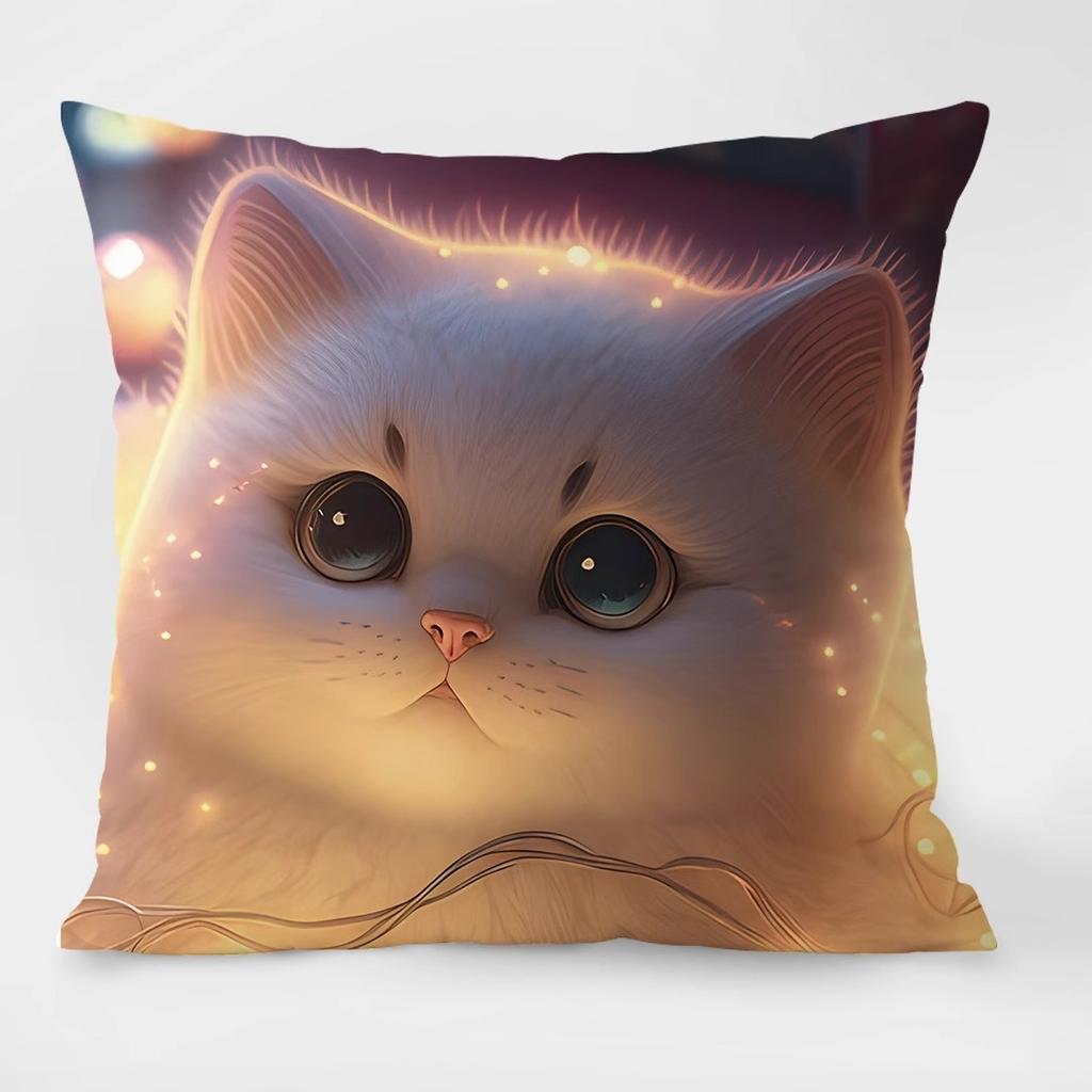 Cute Cat Pattern Decorative Pillowcase Living Room Bedroom Square Cushion Pillowcase