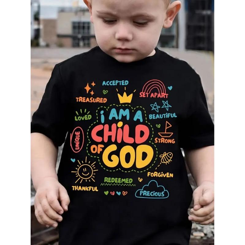 European sizes Cute Kids Printed T-Shirt, Boys T-Shirt, Boys Sport T-Shirt, Letter T-Shirt, Short Sleeve Crew Neck Casual Children s Clothing 110 чёрный