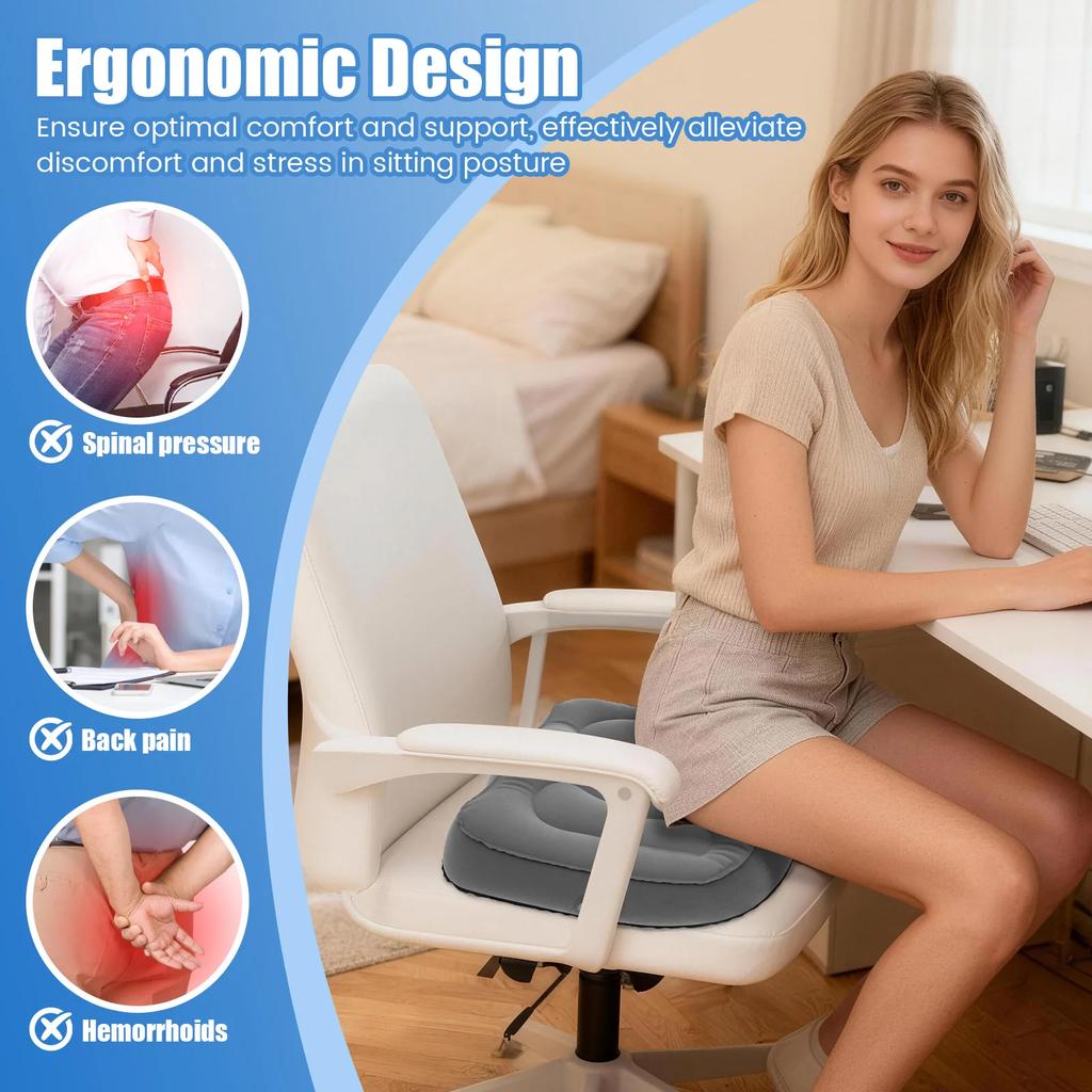 Inflatable Seat Cushion High Elasticity Perforated Pressure Ulcer Cushion Portable Office Cushion for Car Air Travel Office