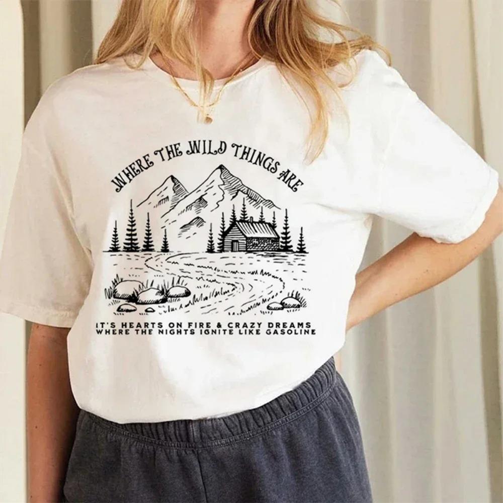 Retro The Haunted Mansion Map Tomb Fashion Girls T-Shirts Harajuku Clothing Short Sleeve Summer Tees Casual Female O-Neck Tops