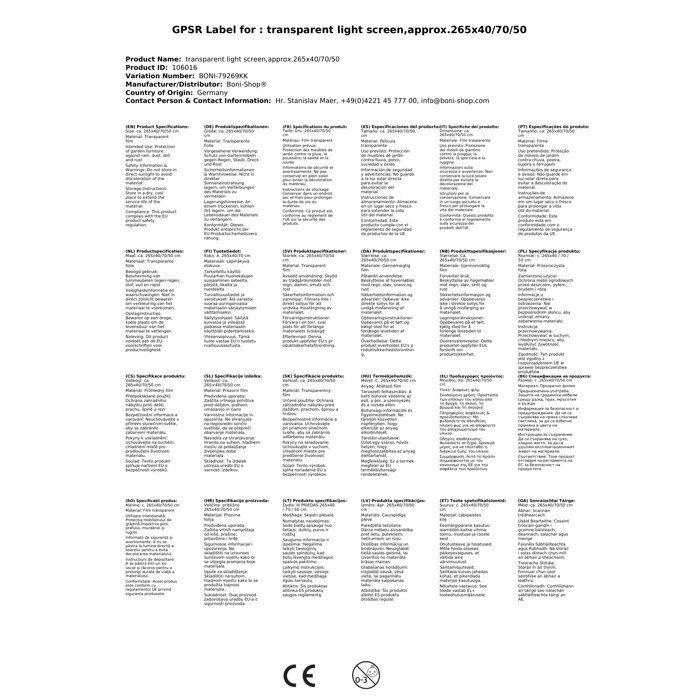 Housse de protection - BONI-SHOP® - Parasol déporté - Transparent - Résistant aux intempéries - 265x40/70/50 cm