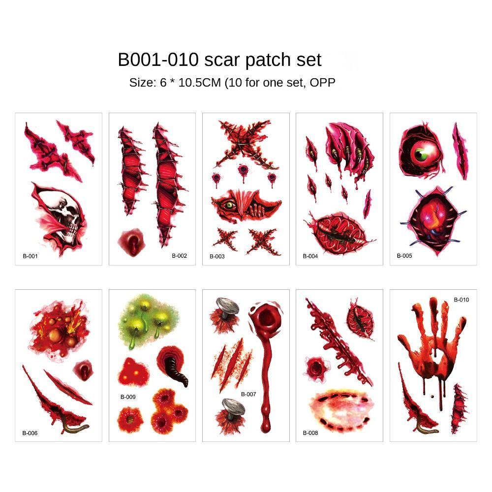 Fake Tatto Halloween Horror Tattoo Stickers Waterproof Big Mouth Face Sticker   Festival Carnival