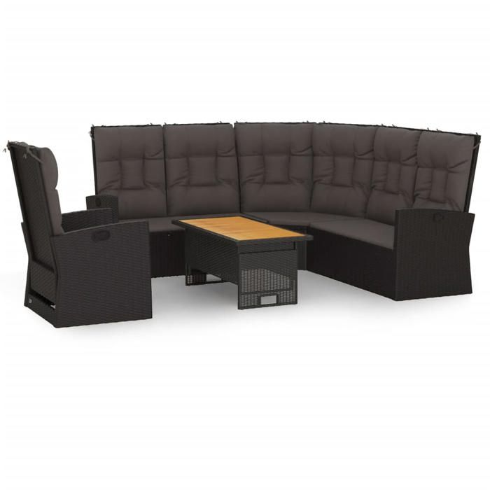 VidaXL Garden Lounge Set 3 Pcs with Cushions Black Wicker 362177