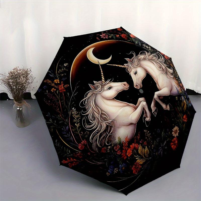 Enchanted Unicorns: A Magical Floral Fantasy Art PrintUmbrella, Portable 3-Fold Compact Umbrella for Men & Women Gift