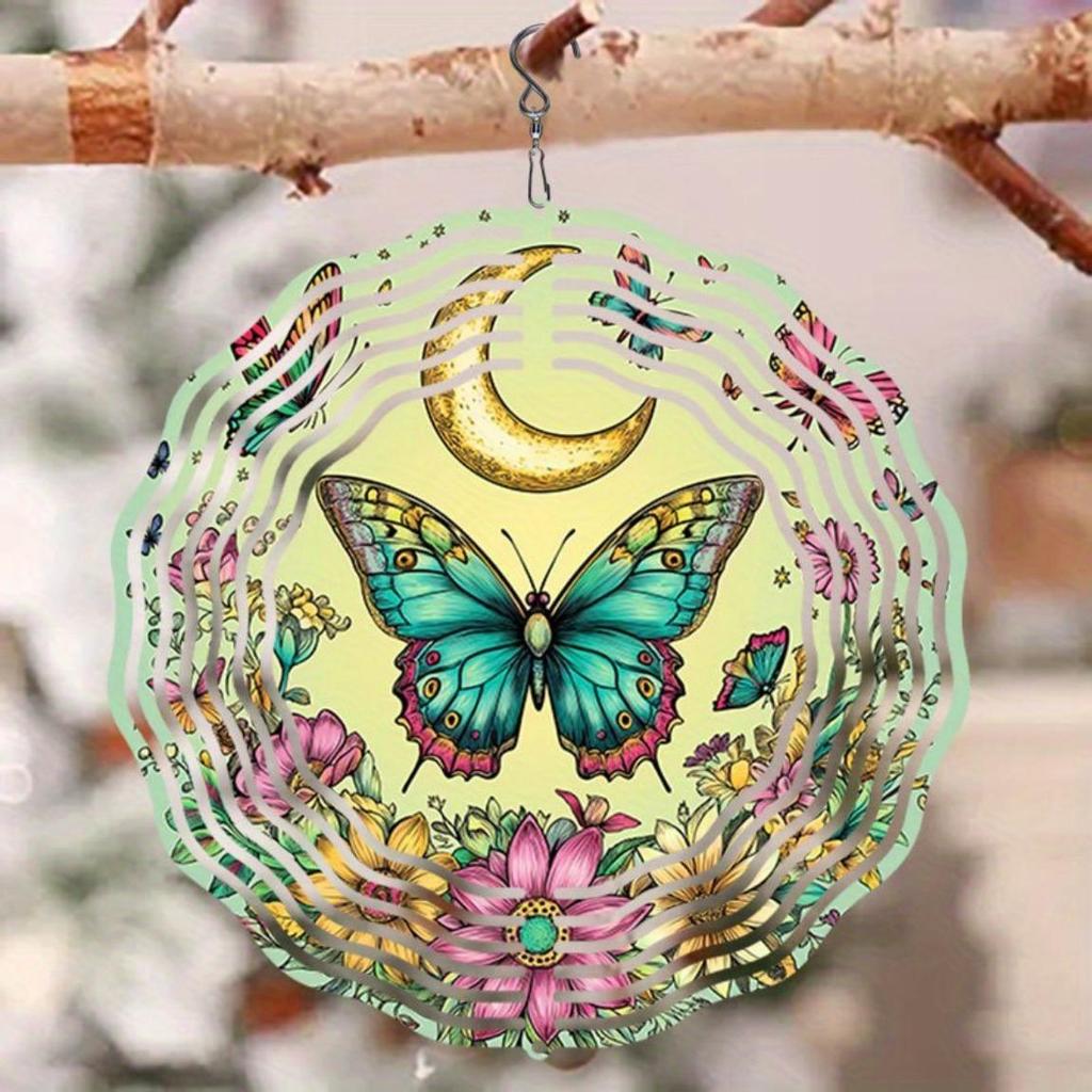 Sino de Vento de Metal Floral Borboleta Iluminado pelo Luar Decoração de Jardim ao Ar Livre Sons Suaves Presente de Feriado para Pátio Varanda Ação de Graças Natal