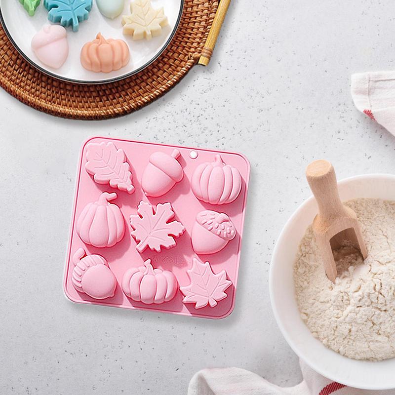 Silikonformer med Thanksgiving-tema 9 hulrom Gresskar Blad Eikenøtt Fruktform Godteriform Kreativ Sjokolade Lys Isbitform