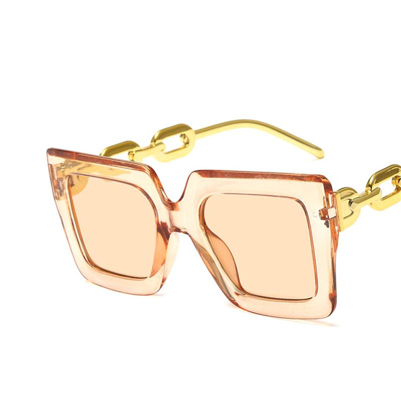 Retro Square Personalized Oversized Frame Chain Sunglasses Women Fashion Vintage Sun Glasses  Femme