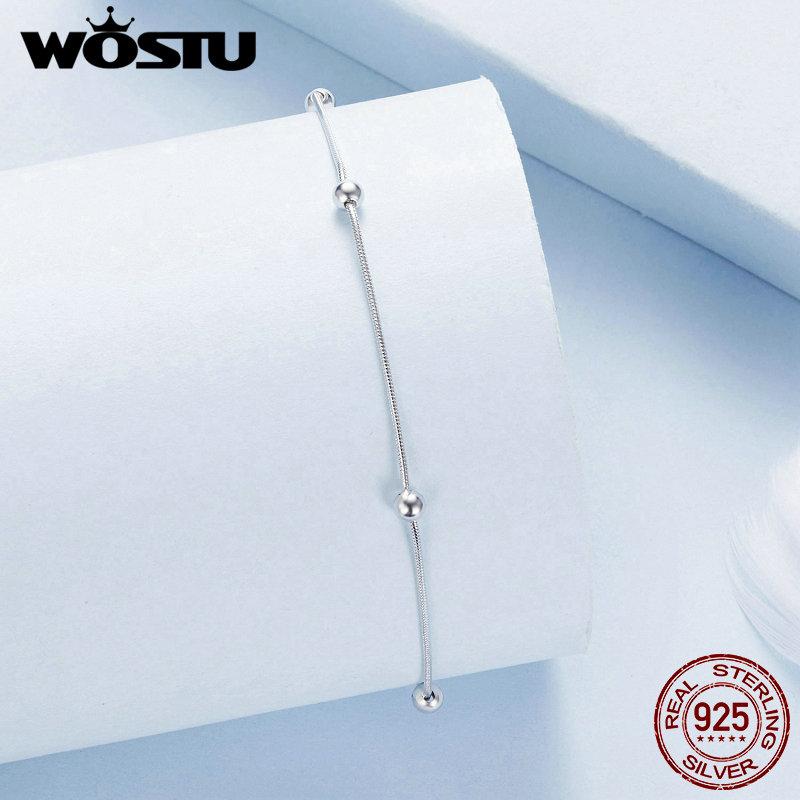 WOSTU Real 925 Silver Bead Anklet Snake Foot Chain Jewelry for Women Beach Stacking Jewelry Vacation Gift BST009