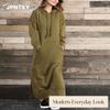 JPNTKY Fashion Autumn Winter Solid Color Print Long Sleeve Casual Dresses