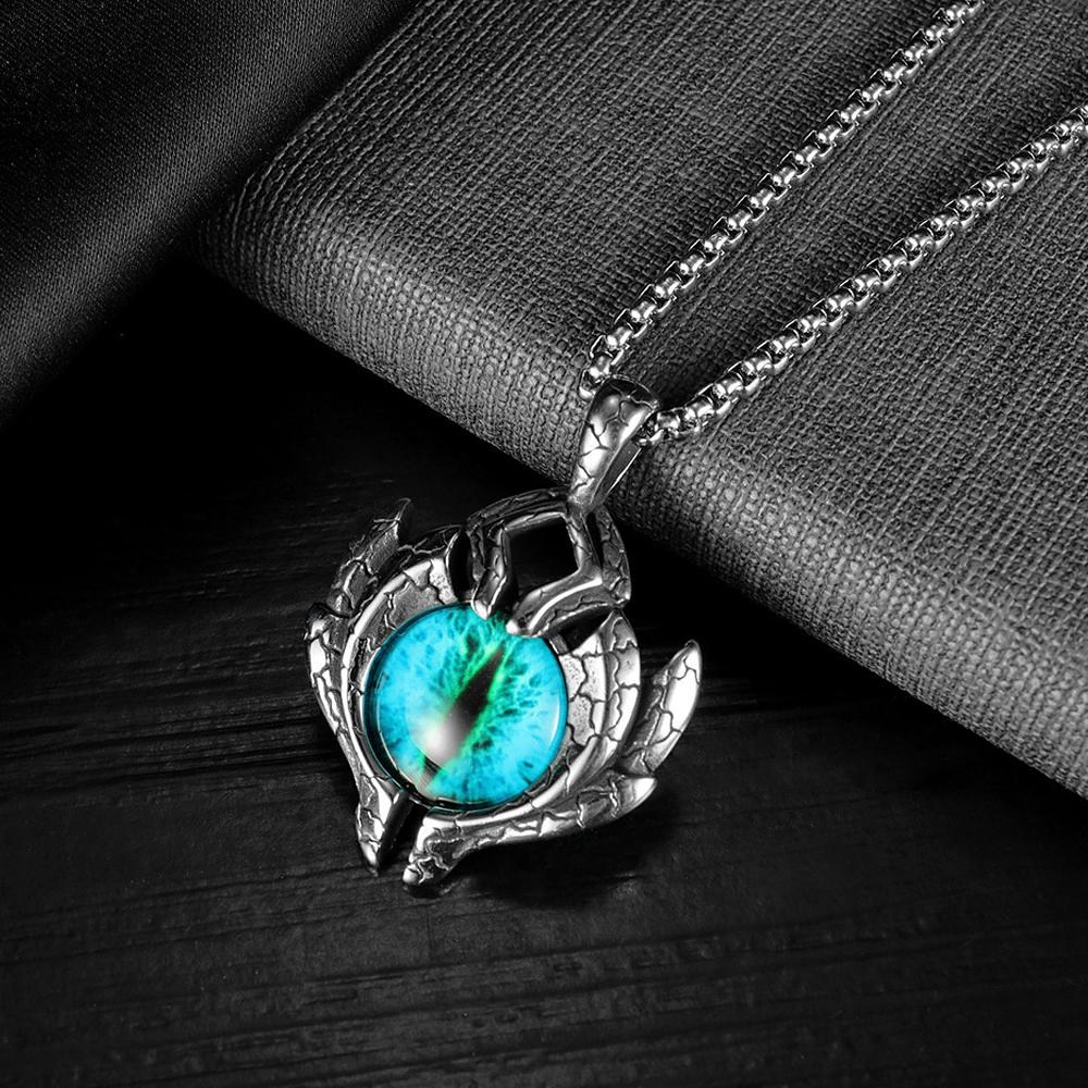 Vintage 316L Stainless Steel Demon Eye Pendant Necklaces For Men Women Punk Hip Hop Male Biker Jewelry Halloween Gifts