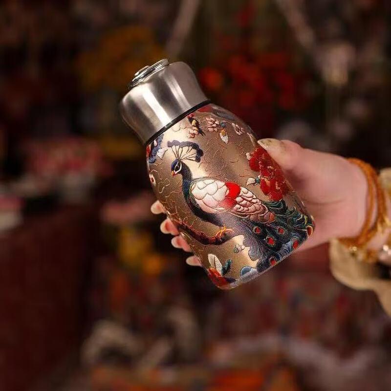Shangqi Retro Gold Peacock 316 Stainless Steel Portable Thermos Mug