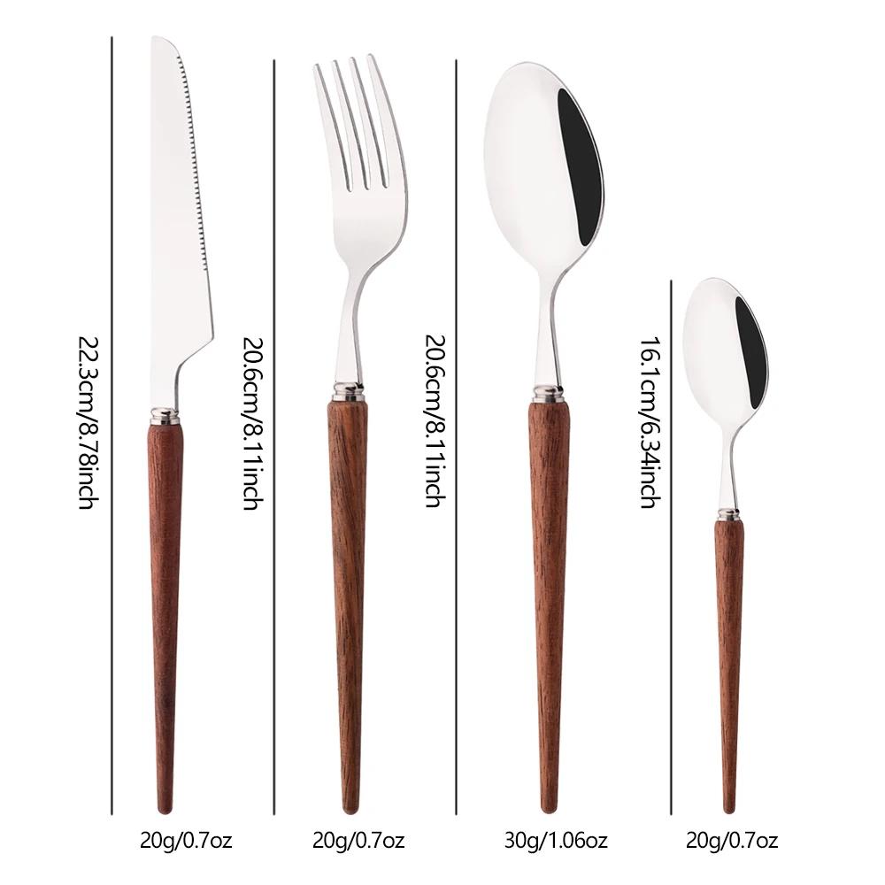 24Pcs New Wooden Handle Dinnerware Cutlery Set Stainless Steel Tableware Knife Fork Tea Spoons Silverware Western Flatware