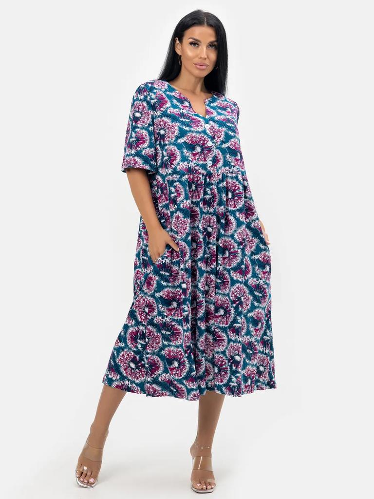 Plus size cotton house dress with pockets