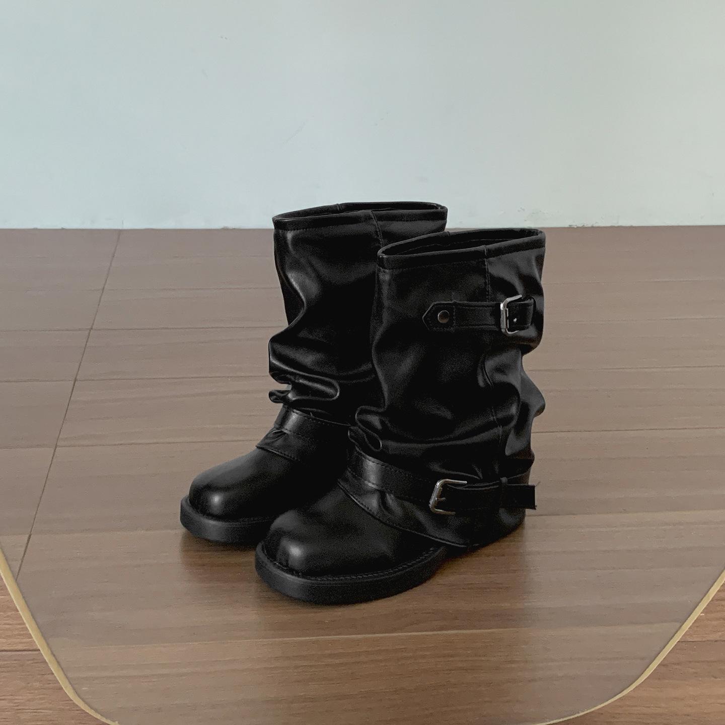 

Queen Fan Brown British Style Thick Heel Boots Women s 2025 New Autumn Vintage Stacked Pants Tube Boots 35 чёрный