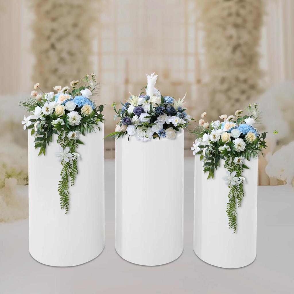 3-delige Cilindrische Displaystandaard (50 cm, 55 cm, 60 cm), Overlappende Witte DIY Decoratieve Tafel, Dessertschaal voor Bruiloften & Feesten