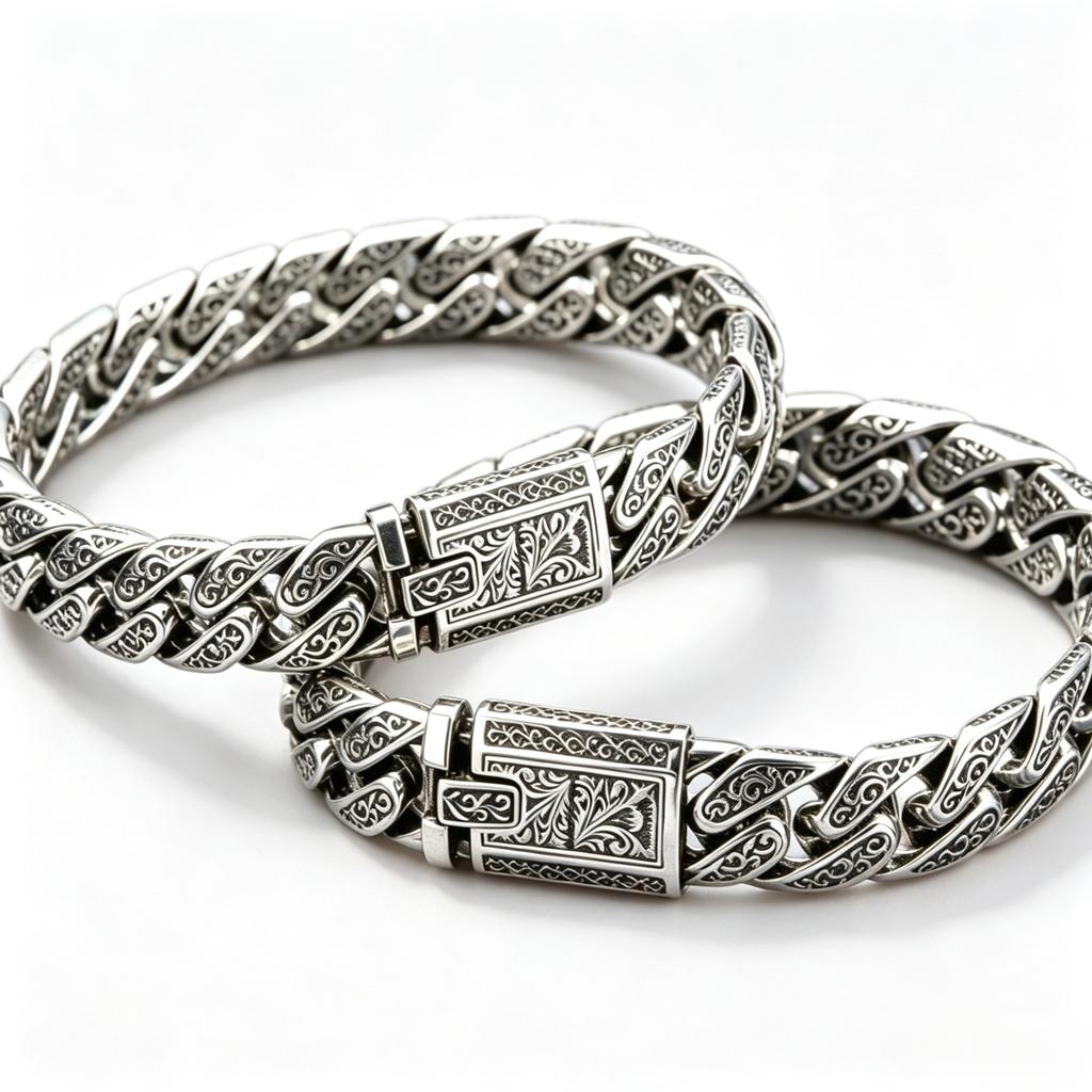 S925 Sterling Silber Old Money Stil Poliertes Kubanisches Gliedarmband Florales Graviertes Armband Anlaufgeschützt Minimalistisches Punk Armband