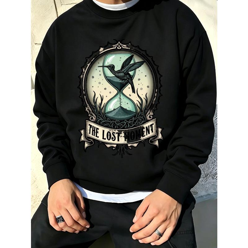 Men's Graphic Print Crew Neck Sweatshirt, Vintage Gothic Streetwear Pattern, Christmas and Halloween Pattern, Loose Fit Cut