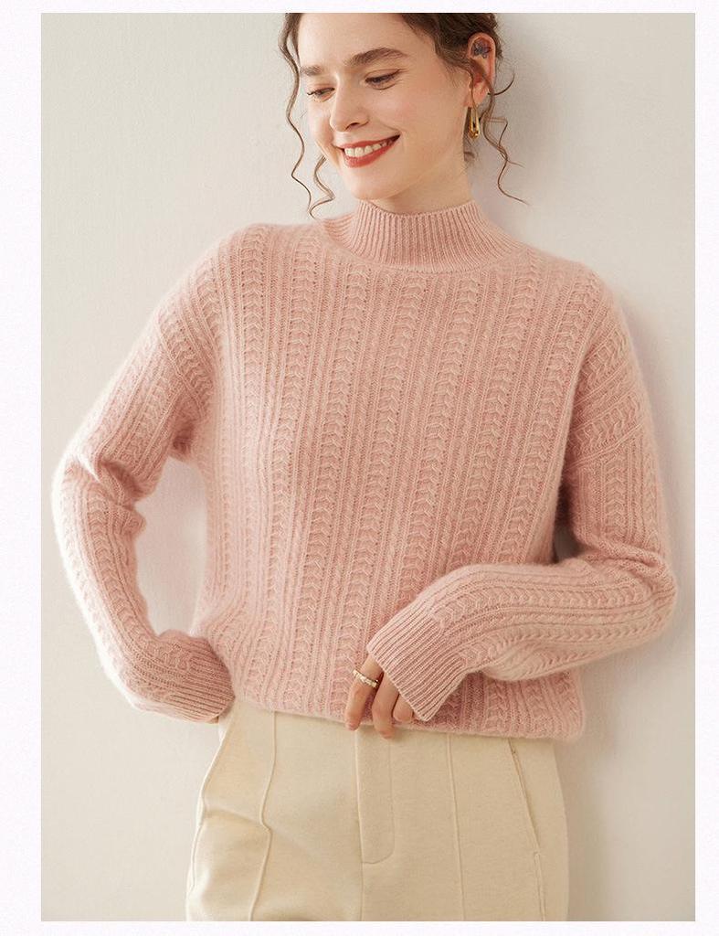 Women's Slim Fit Cashmere High Neck Knit Pullover - Thick, Stylish, Casual, and Elegant for Autumn/Winter