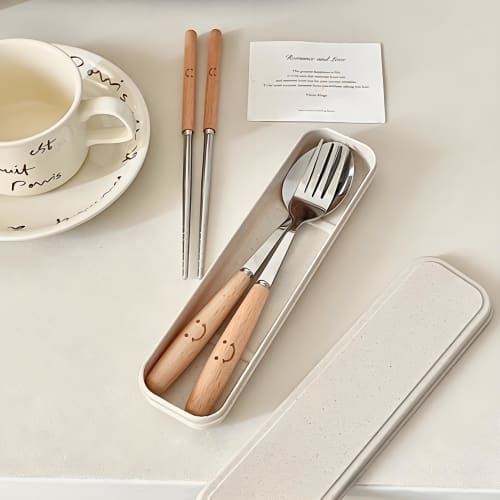 IOLOYU Stainless Steel Chopsticks and Cutlery Set, Includes Spoon and Fork, Perfect for Lunchboxes, Non-Slip Chopsticks, Portable Fork and Spoon Set,