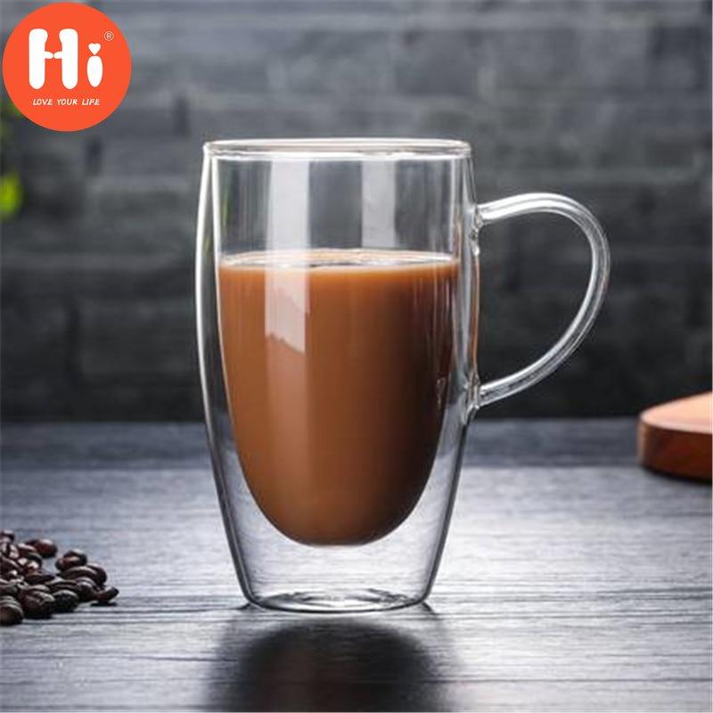 Hi Double Wall Glass Tea Cup Heat Resistant Coffee Milk Mug Transparent Water Drinking Cup
