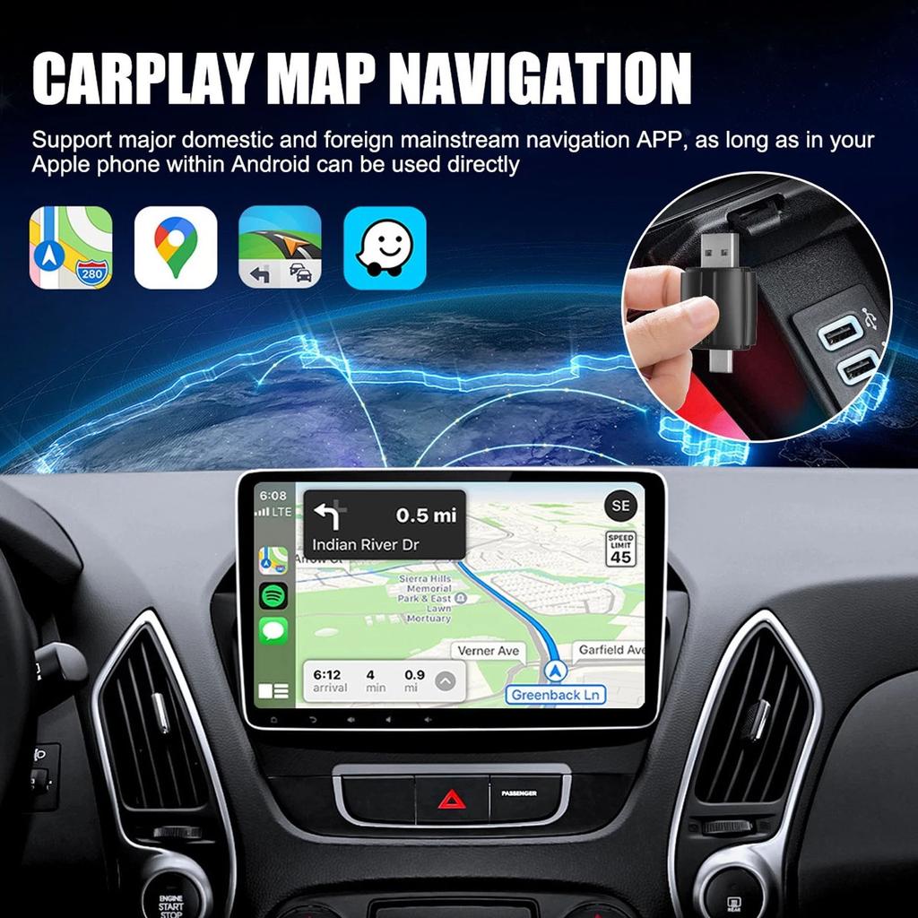 2-in-1 Auto Car Play Wireless Adapter Wireless Adapter Fit IOS Android