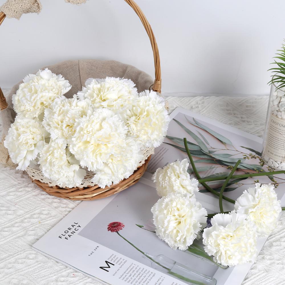 2 Bunches Artificial Carnations Total 12 Heads Silk Faux Flowers for Funeral Arrangements Wedding Bouquets Cemetery Wreaths DIY Crafts