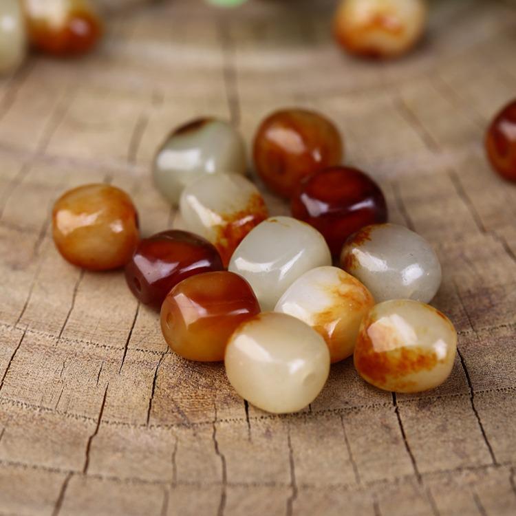Natural Hetian Jade Loose Beads: Beautiful Color & Shape, Skin Intact, Perfect for DIY Stringing, Accessory, and Spacer Beads.