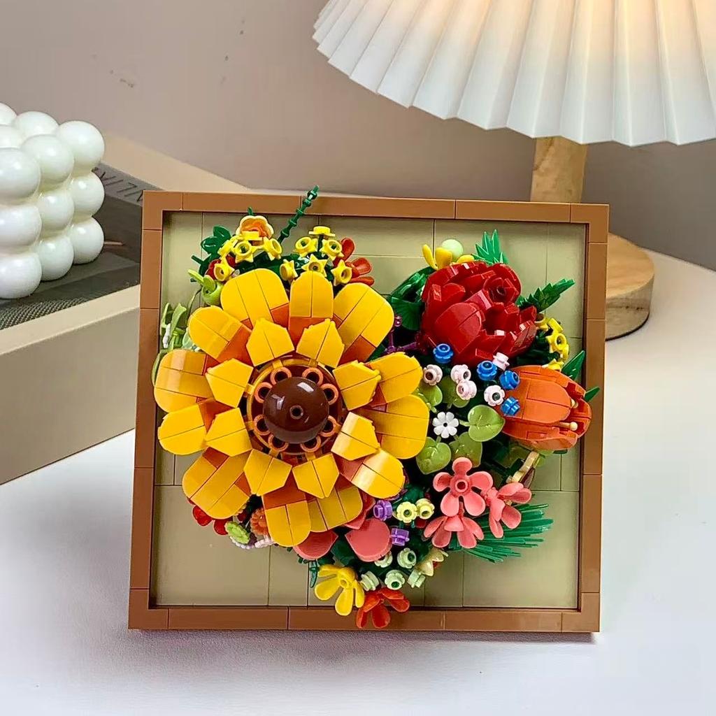 Eternal Vibrant Flower Building Block Photo Frame - Made Of Vibrant Multi-Colored Abs Plastic Home Decoration Novel Design Perfect For Home Decor