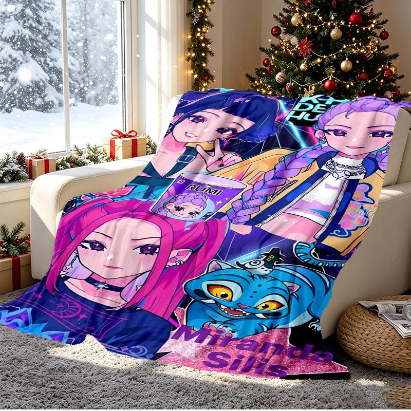 KPop Demon Hunters Pattern Blanket for Home Decoration, Bed, Sofa, Car Travel, Camping, Suitable for All Seasons, Birthday Christmas Gift