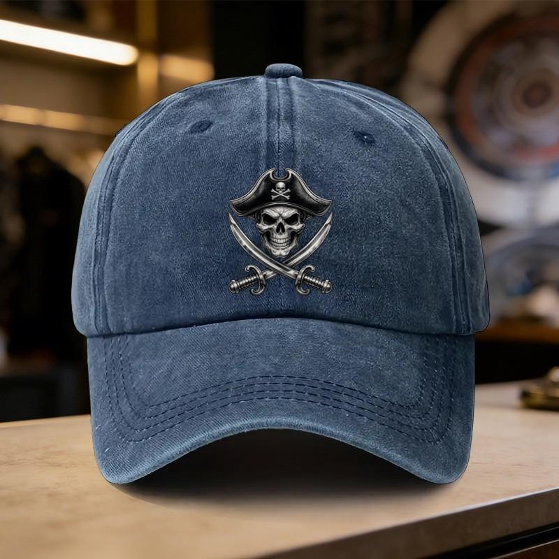 Pirate Skull Swords Graphic Washed Cotton Baseball Cap Adjustable Unisex Street Style Hat
