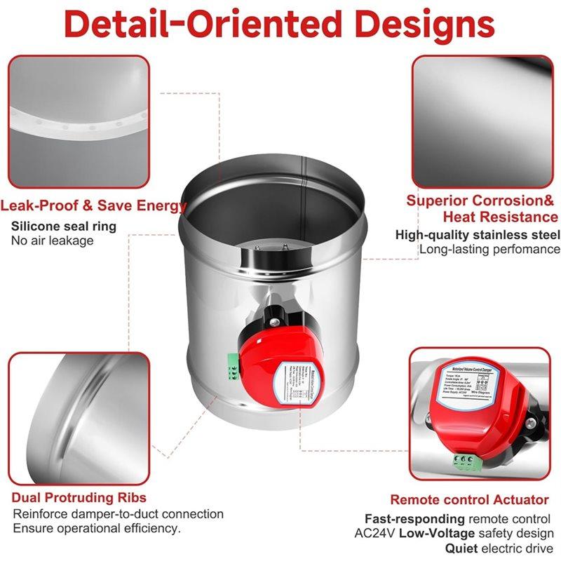 Zpětný uzávěr Průtok vzduchu 8", Motorizovaná klapka potrubí s nastavitelným objemem Pro HVAC ventilační systémy, AC 24V