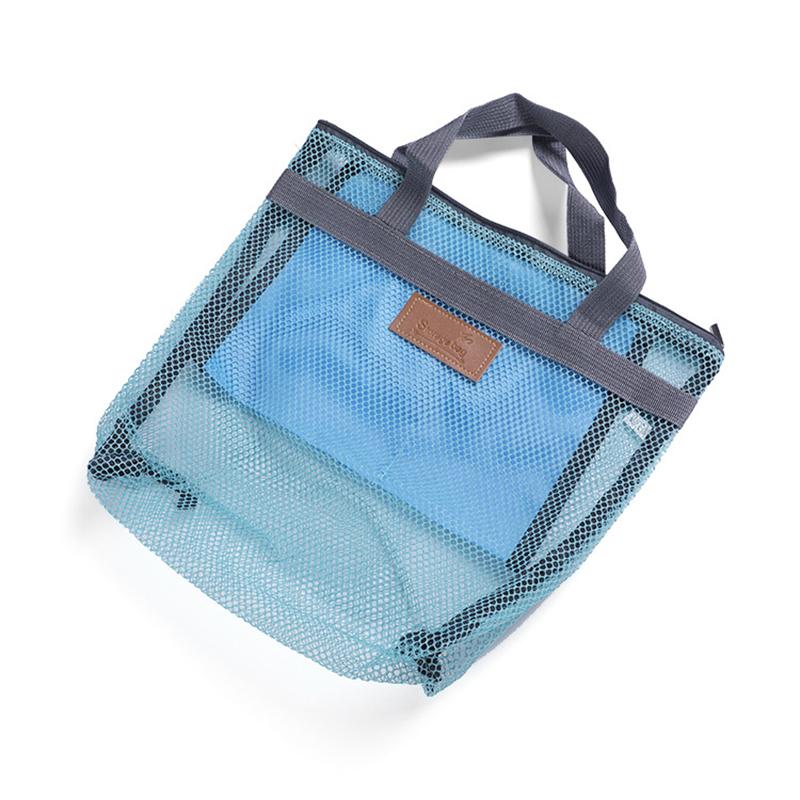 Multifunction Mesh Beach Bag With Zipper Makeup Bag Kids Toys Swimming Pool Storage Bag Quick-Drying Bathroom Organizer