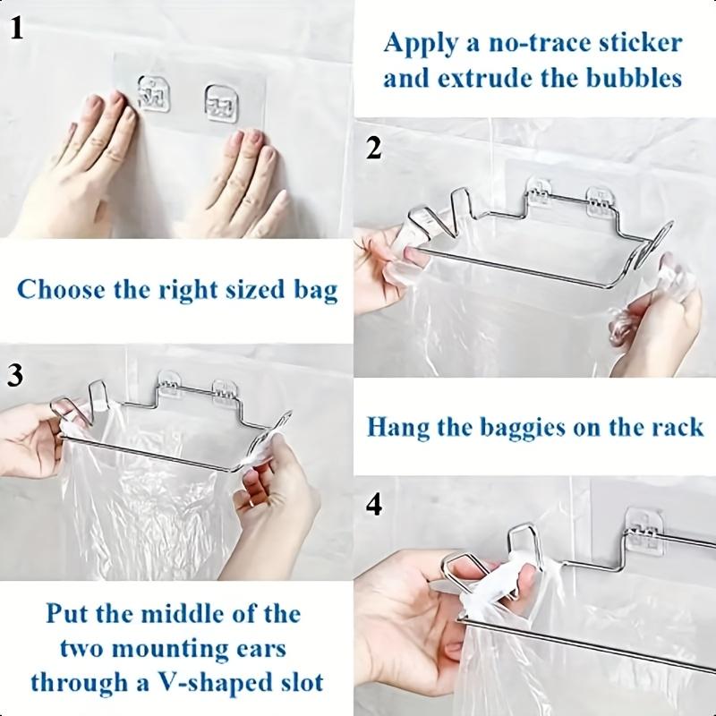 Stainless Steel Wall Mounted Kitchen Trash Bag Holder Plastic Bag Organizer Storage Rack for Kitchen Bathroom